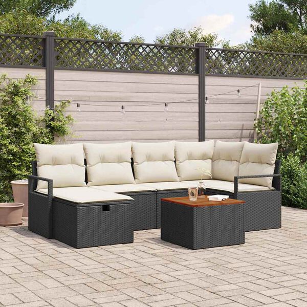 vidaXL Set Divano da Giardino con cuscino 7 pcs Nero Poly Rattan