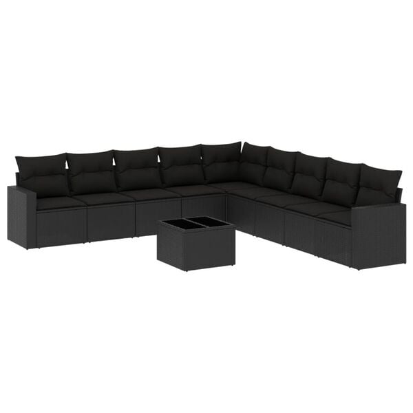 vidaXL Set Divani da Giardino 10pz con Cuscini in Polyrattan Nero