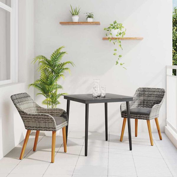 vidaXL Set da Pranzo per Giardino con cuscino 3 pcs Grigio polyrattan