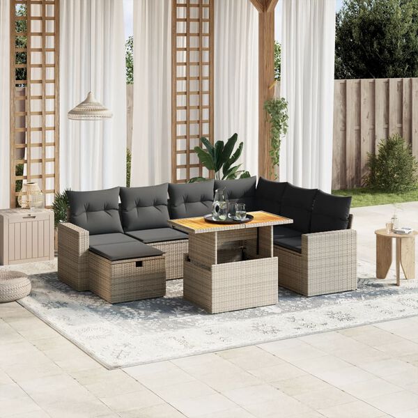 vidaXL Set Divano da Giardino 8 pz con Cuscini Grigio in Polyrattan