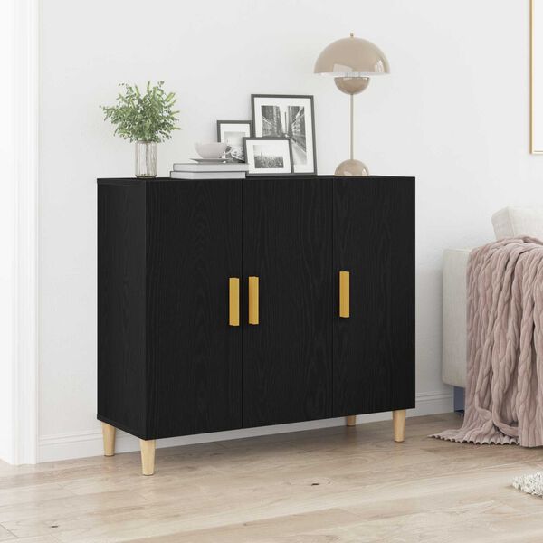 vidaXL Credenza Rovere Nero 90 x 34 x 80 cm Legno multistrato