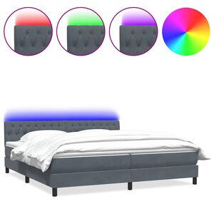 vidaXL Letto a Molle con Materasso e LED Grigio Scuro 180x210 cm Velluto