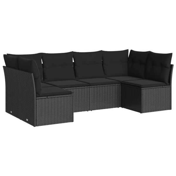 vidaXL Set Divano da Giardino 6 pz con Cuscini Nero in Polyrattan