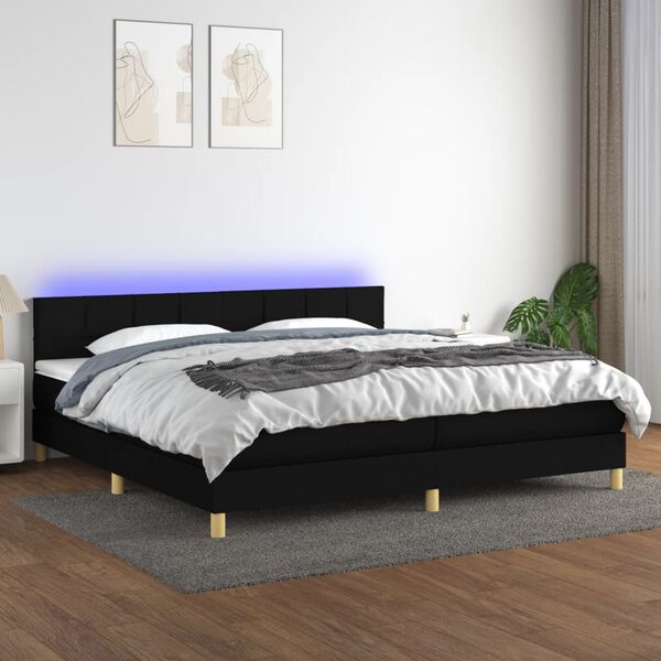 vidaXL Letto a Molle Materasso e LED Nero 200x200cm in Tessuto