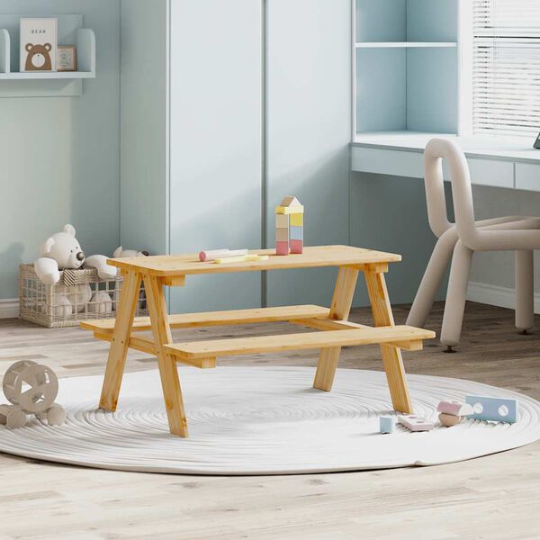 vidaXL Tavolo per Bambini con Panche IRUN 90x79,5x50 cm Legno Massello