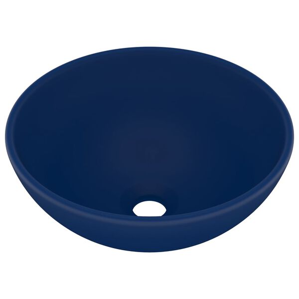vidaXL Lavandino Lusso Rotondo Blu Scuro Opaco 32,5x14 cm in Ceramica