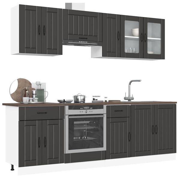 vidaXL Set Mobili da Cucina 8 pz Kalmar Neri Legno Multistrato