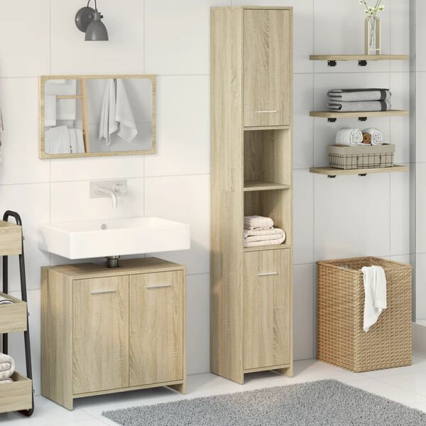 vidaXL Set Mobili da Bagno 3 pz Rovere Sonoma in Legno Multistrato