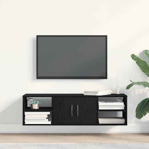 vidaXL Scaffale da parete con lo scaffale Rovere Nero 140 x 41 x 75 cm