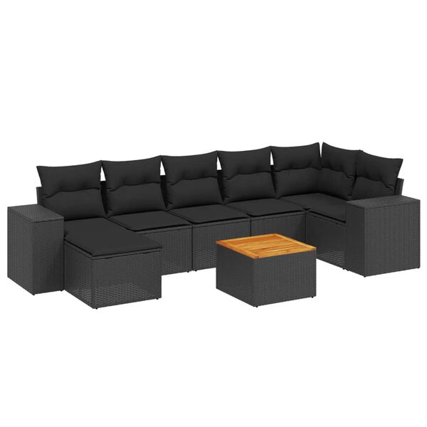 vidaXL Set Divani da Giardino con Cuscini 8 pz Nero in Polyrattan
