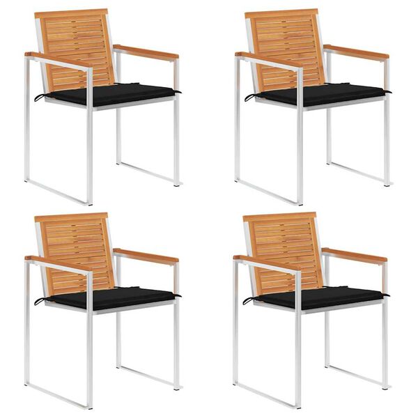 vidaXL Sedie da Giardino con Cuscini 4 pz in Legno Massello di Acacia