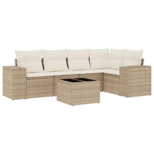 vidaXL Set Divano da Giardino 6 pz con Cuscini Beige in Polyrattan