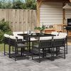 vidaXL Set da Pranzo da Giardino 9 pz con Cuscini Nero in Polyrattan