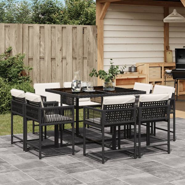 vidaXL Set da Pranzo da Giardino 9 pz con Cuscini Nero in Polyrattan