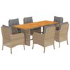 vidaXL Set da Pranzo da Giardino 7 pz con Cuscini Beige in Polyrattan