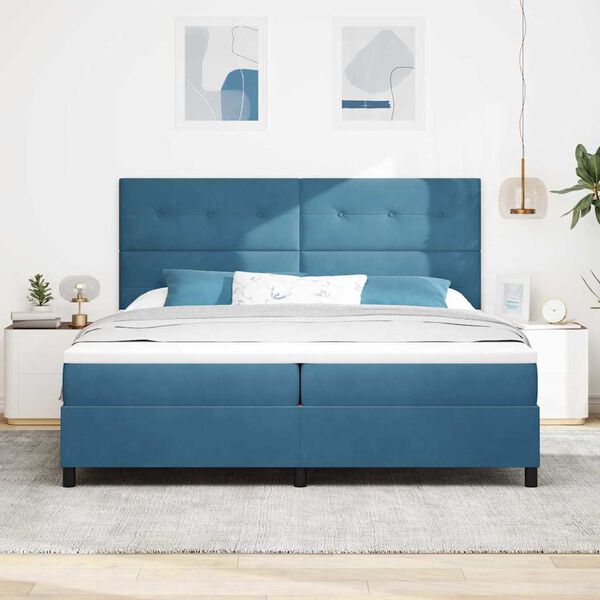 vidaXL Letto a molle con materasso Blu Scuro 200 x 200 cm Tessuto