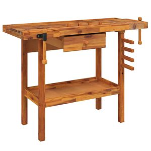 vidaXL Banco da lavoro con cassetto e morse 124x52x83 cm in legno massello di acacia