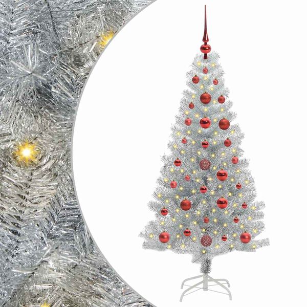 vidaXL Albero di Natale con 150 LED con supporto Argento 120 cm PET