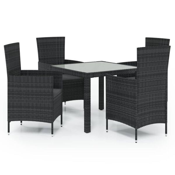 vidaXL Set da Pranzo da Giardino 5 pz con Cuscini in Polyrattan Nero