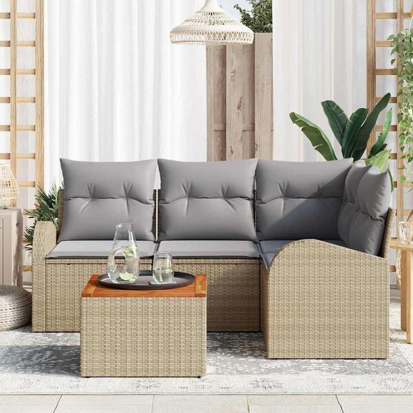 vidaXL Set Divano da Giardino 5 pcs Beige e Grigio Chiaro polyrattan