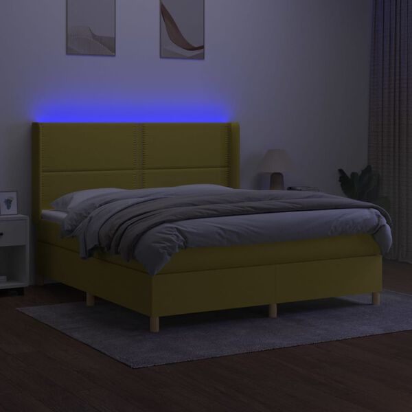 vidaXL Letto a Molle con Materasso e LED Verde 180x200 cm in Tessuto