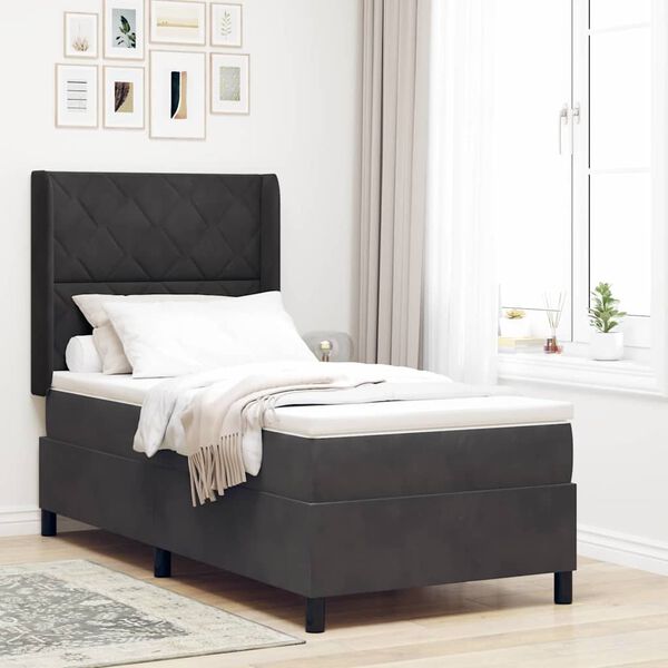 vidaXL Letto a molle con materasso Nero 90 x 190 cm Velluto