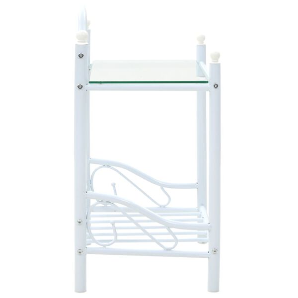 vidaXL Comodino in Acciaio e Vetro Temperato 45x30,5x60cm Bianco