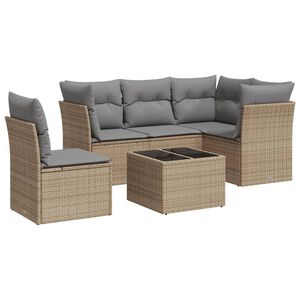vidaXL Set Divano da Giardino 6 pz con Cuscini Beige in Polyrattan