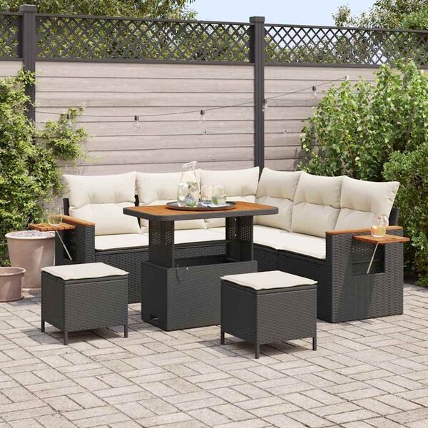 vidaXL Set Divano da Giardino con cuscino Nero Poly Rattan
