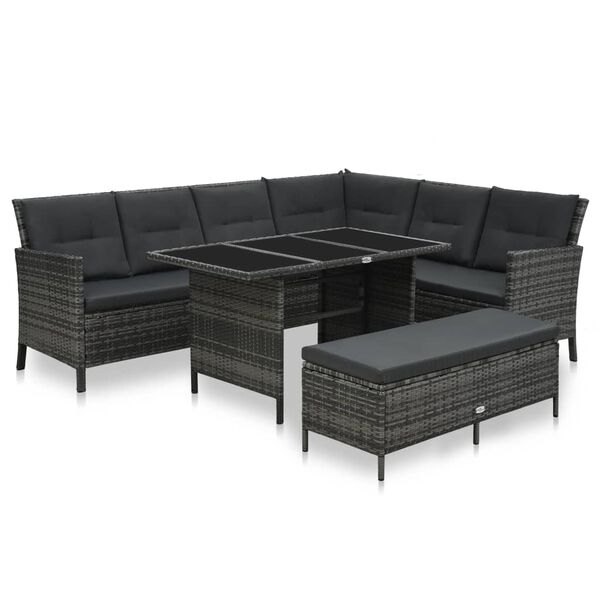 vidaXL Set Divani da Giardino 3 pz con Cuscini in Polyrattan Grigio