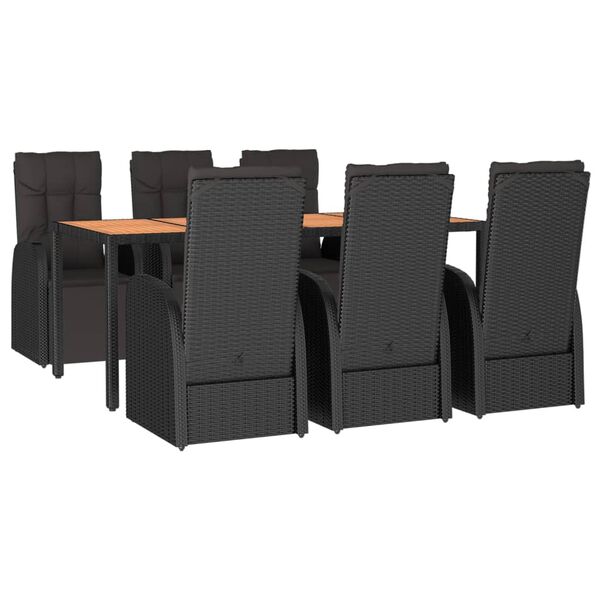 vidaXL Set Pranzo Giardino 7pz Nero Polyrattan e Legno Massello Acacia
