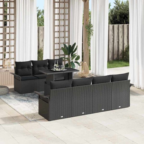 vidaXL Set Divano da Giardino 8 pcs Nero Rattan in Polipropilene