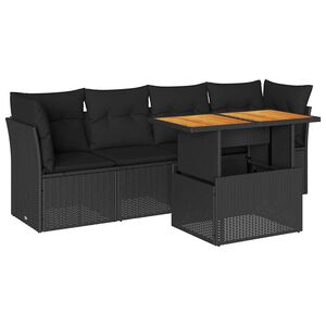 vidaXL Set Divani da Giardino 5 pz con Cuscini in Polyrattan Nero