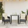 vidaXL Set da Pranzo da Giardino 3 pz con Cuscini Nero in Polyrattan