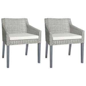vidaXL Sedie da Pranzo con Cuscini 2 pz Grigi in Rattan Naturale