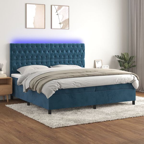 vidaXL Letto a Molle con Materasso e LED Blu Scuro 200x200 cm