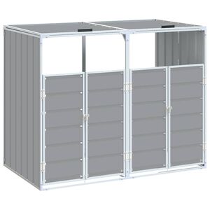 vidaXL Copribidone con Ruote per 2 Bidoni Grigio 144x81x113 cm Acciaio