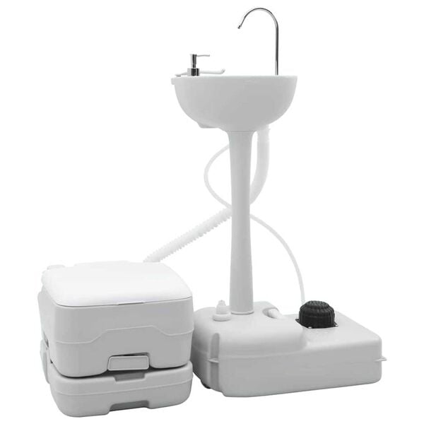 vidaXL Toilette da Campeggio 2 pcs Grigio e Bianco