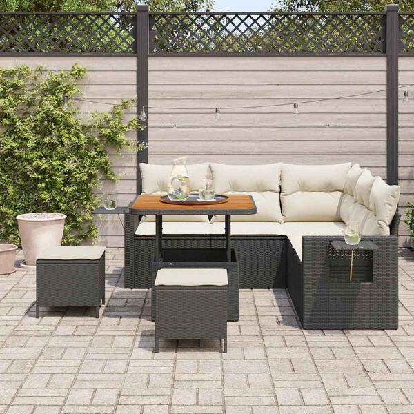 vidaXL Set Divano da Giardino 9 pcs Nero e Crema polyrattan