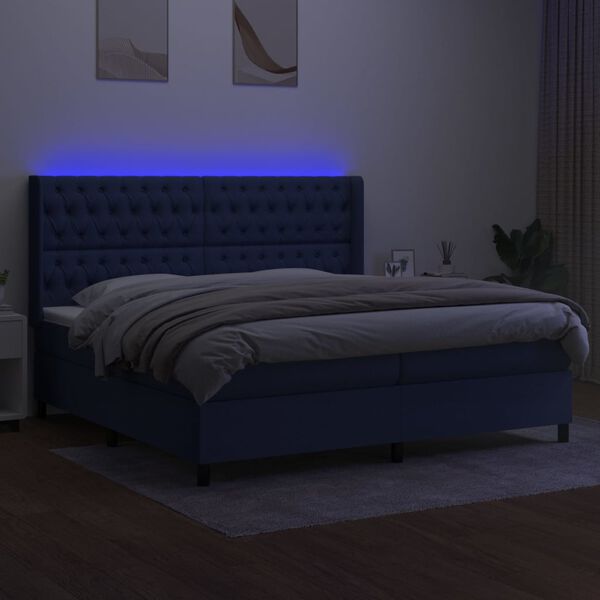 vidaXL Letto a Molle Materasso e LED Blu 200x200cm in Tessuto