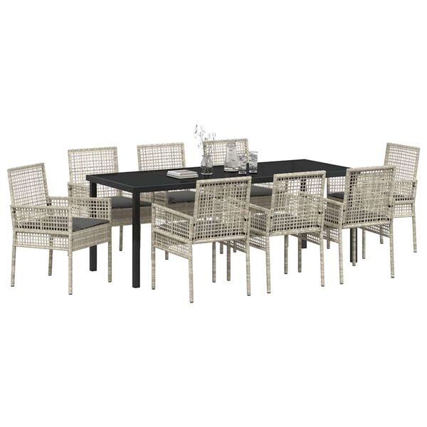 vidaXL Set da Pranzo per Giardino 9 pcs Grigio chiaro polyrattan