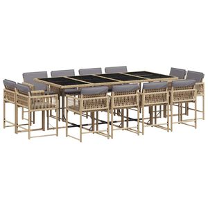vidaXL Set Pranzo da Giardino 13 pz con Cuscini Beige Misto Polyrattan