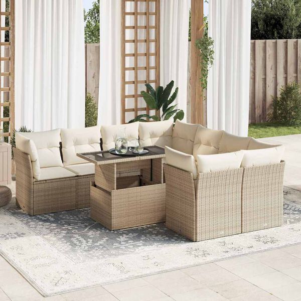 vidaXL Set Divano da Giardino 9 pz con Cuscini Beige in Polyrattan