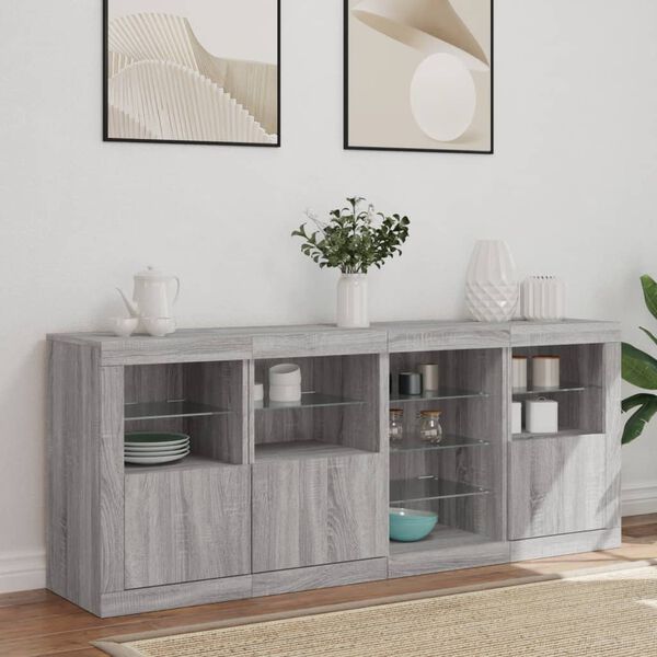 vidaXL Credenza con Luci LED Grigio Sonoma 164x37x67 cm
