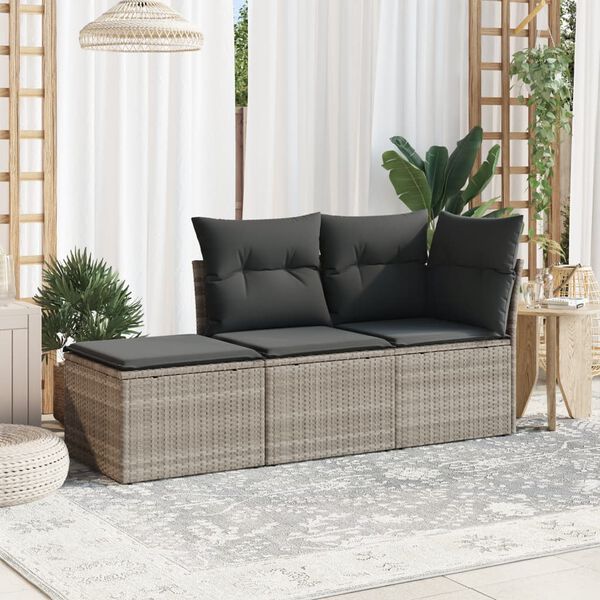 vidaXL Set Divano da Giardino 3pz con Cuscini Grigio Chiaro Polyrattan