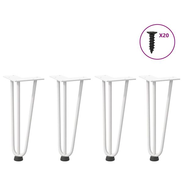 vidaXL Gambe a forcina per tavolino 4 pz bianche 30 cm in acciaio massiccio