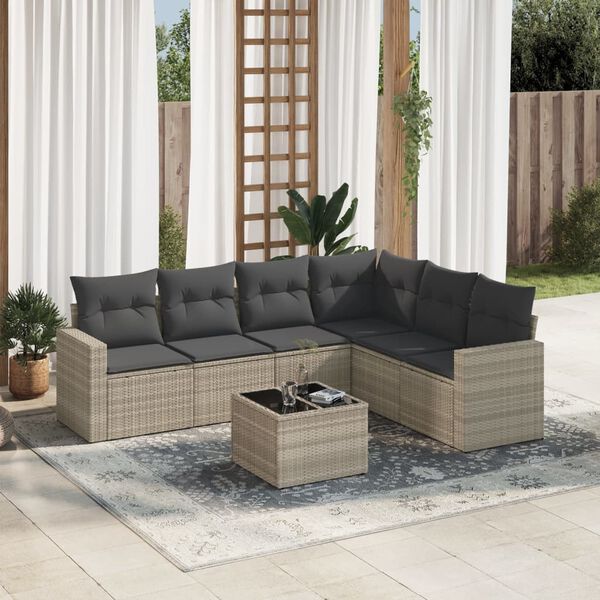 vidaXL Set Divani da Giardino 7pz con Cuscini Grigio Chiaro Polyrattan