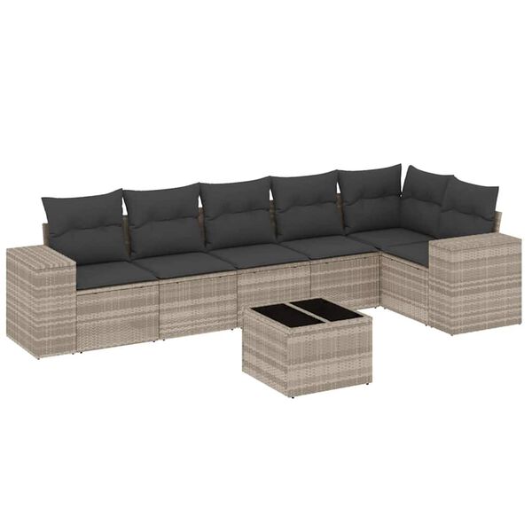 vidaXL Set Divani da Giardino 7pz con Cuscini Grigio Chiaro Polyrattan