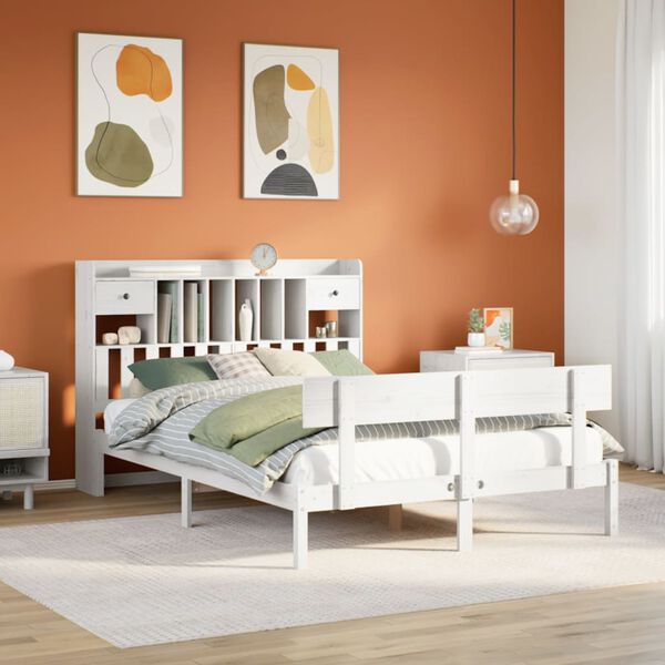 vidaXL Letto Libreria senza Materasso Bianco 160x200 cm Legno di Pino