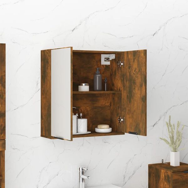 vidaXL Armadietto a Specchio da Bagno Rovere Fumo 64x20x67 cm